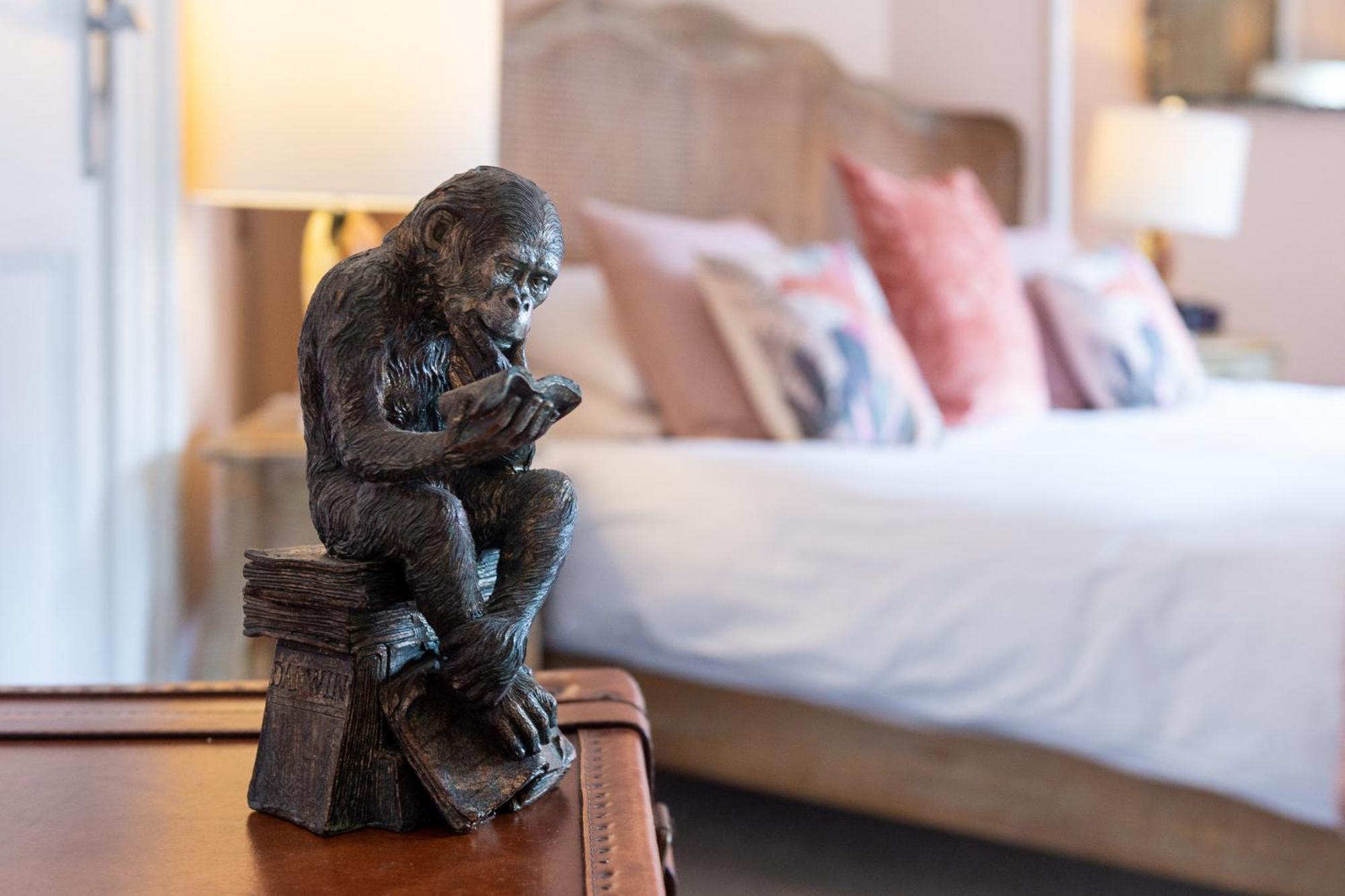 Darwin'S Townhouse Panzió Shrewsbury Szoba fotó A sculpture of a monkey sitting on a suitcase